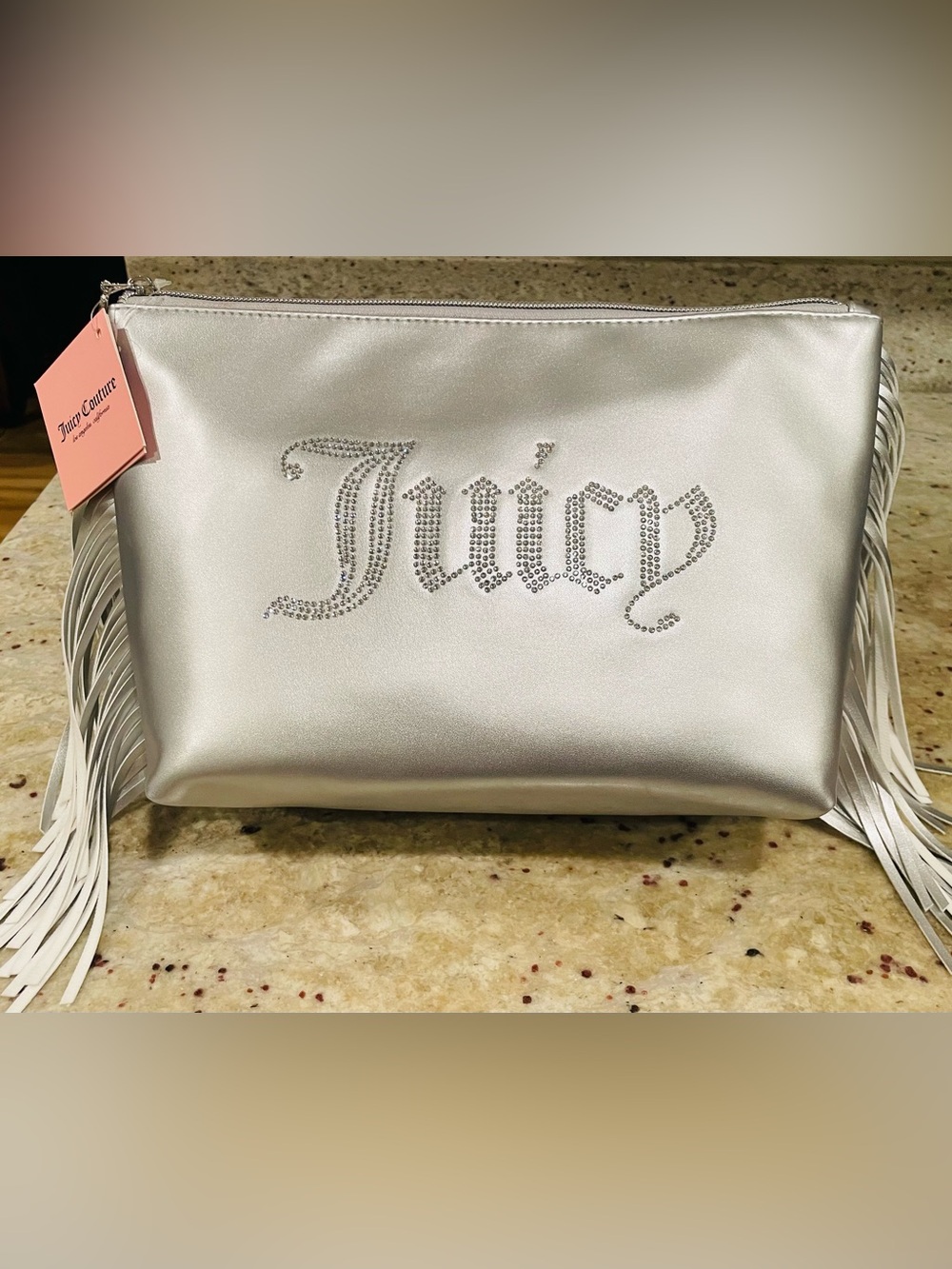 Juicy Couture Silver Fringe Cosmetic Pouch NWT.